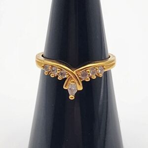 Vintage Nevada Silver Mine Gold Tone & Clear CZ Tiara Ring (7)